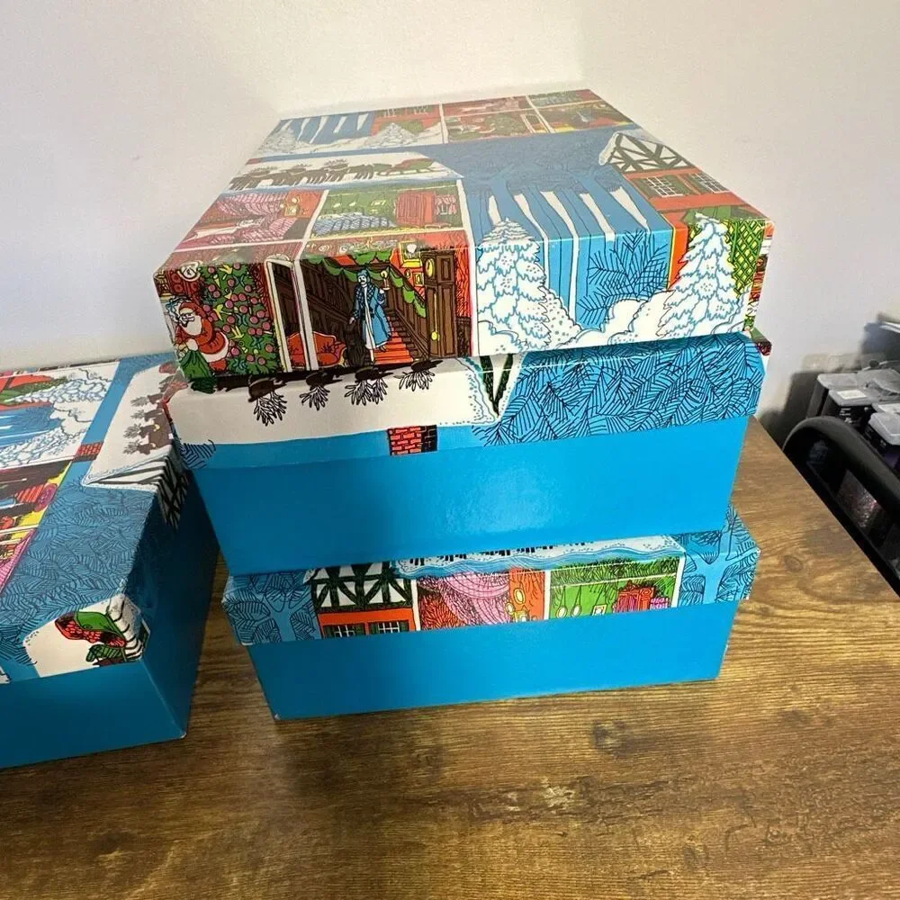 Vintage Christmas Gift Boxes Nesting Heavy‎ Duty Unique set 10 Santa Sleigh